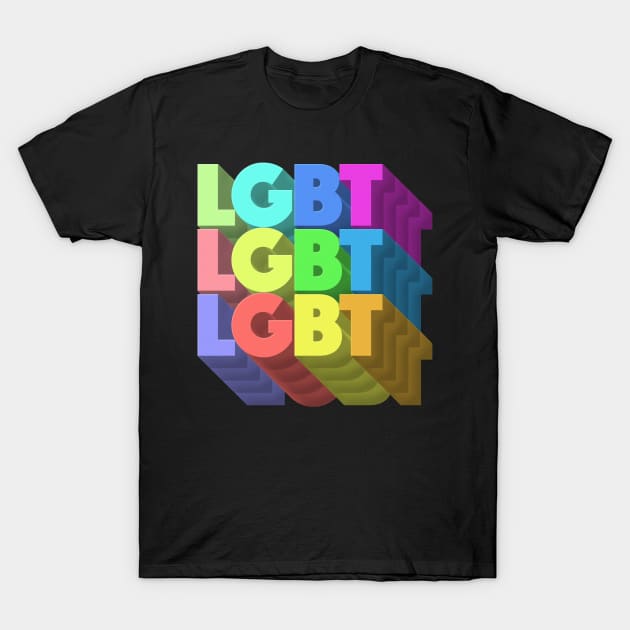 LGBT 70s Retro Style 3D Rainbow Block Design T-Shirt by DankFutura